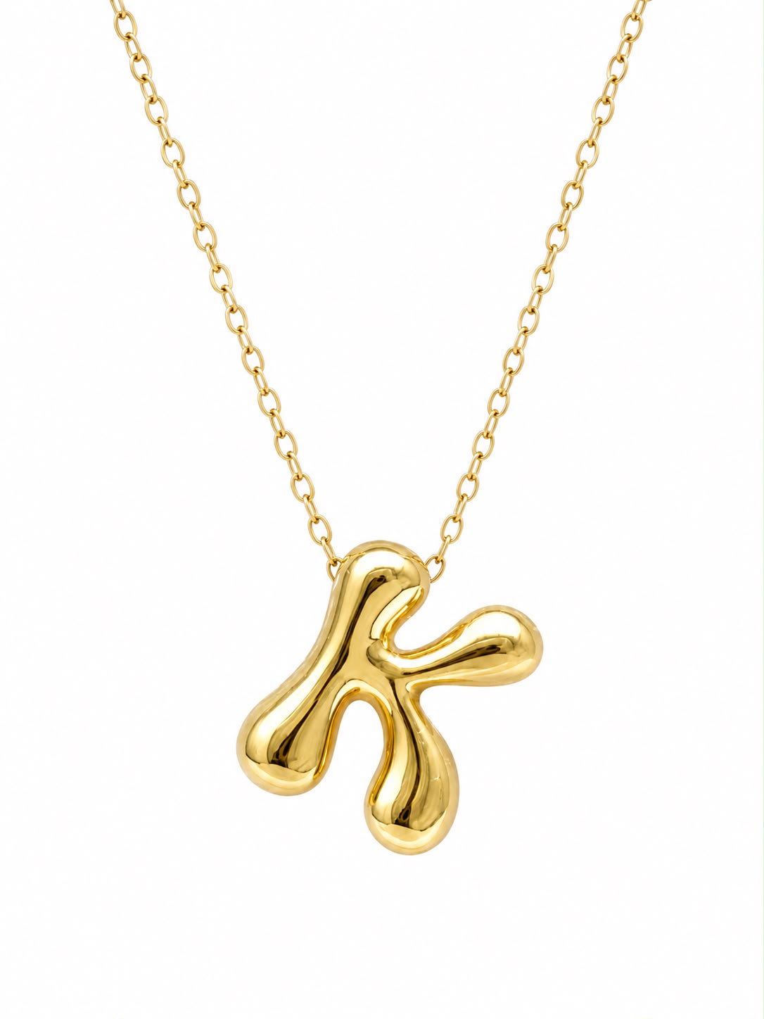 Bubble Letter "K" Initial Necklace